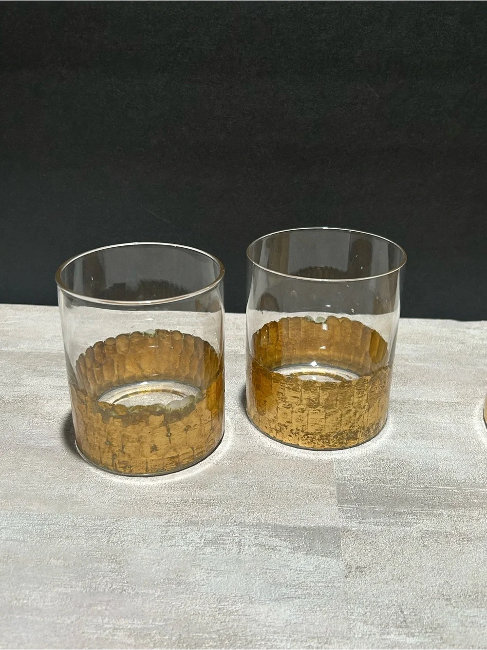 Gold Accent Glass Decanter Set - Elegant Honeycomb Band